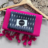 Pink Handloom Khadi Cotton Saree With  Black Print Blouse